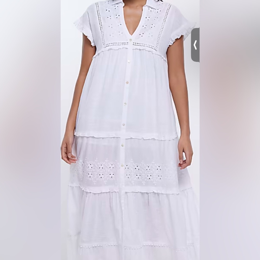 River Island White Cotton Lace Midi Dresss